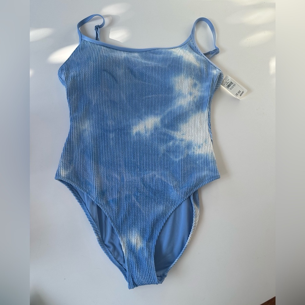 Arie women’s large LONG one piece swimsuit blue cloud textured fabric